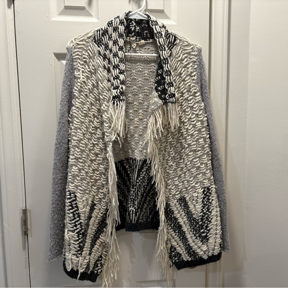 Anthropologie Moth Amba Fringe Open Front Sweater